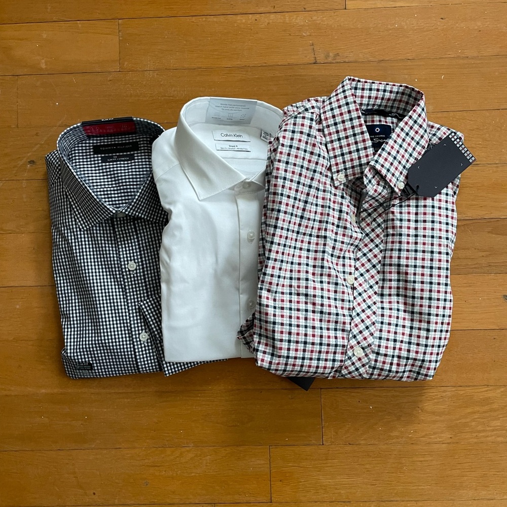 3 BNWT Dress Shirts: Tommy Hilfiger, Ben Sherman, Calvin Klein